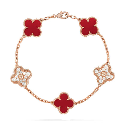 [Aetheris]LUCKY CLOVER 5-MOTIF ARMBAND – KOLLEKTION ROTER KARNEOL