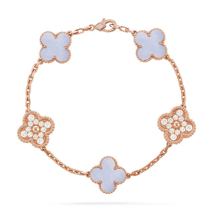 [Aetheris] LUCKY CLOVER 5-MOTIV-ARMREIF - PURPUR CHALCEDON KOLLEKTION
