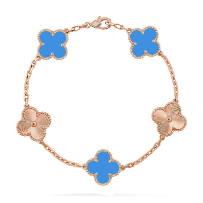 [Aetheris]GLÜCKKLEE-ARMBAND MIT 5 MOTIVEN – BLAUE-ACHAT-KOLLEKTION