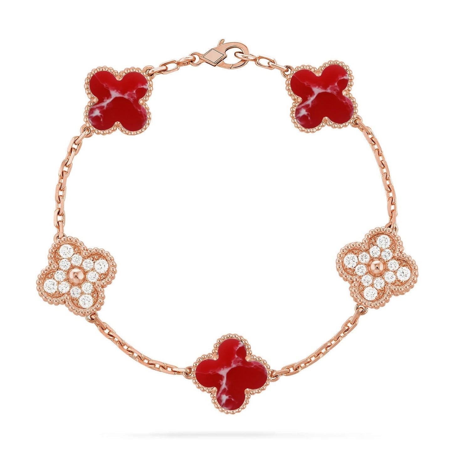 [Aetheris] LUCKY CLOVER ARMBAND MIT 5 MOTIVEN – ROTE LARIMAR-KOLLEKTION