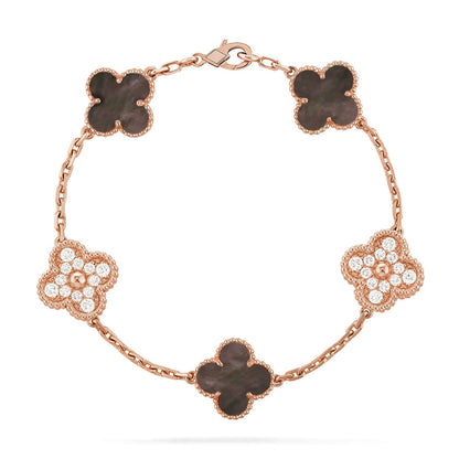 [Aetheris]LUCKY CLOVER 5-MOTIV-ARMBAND – KOLLEKTION GRAUES PERLMUTT