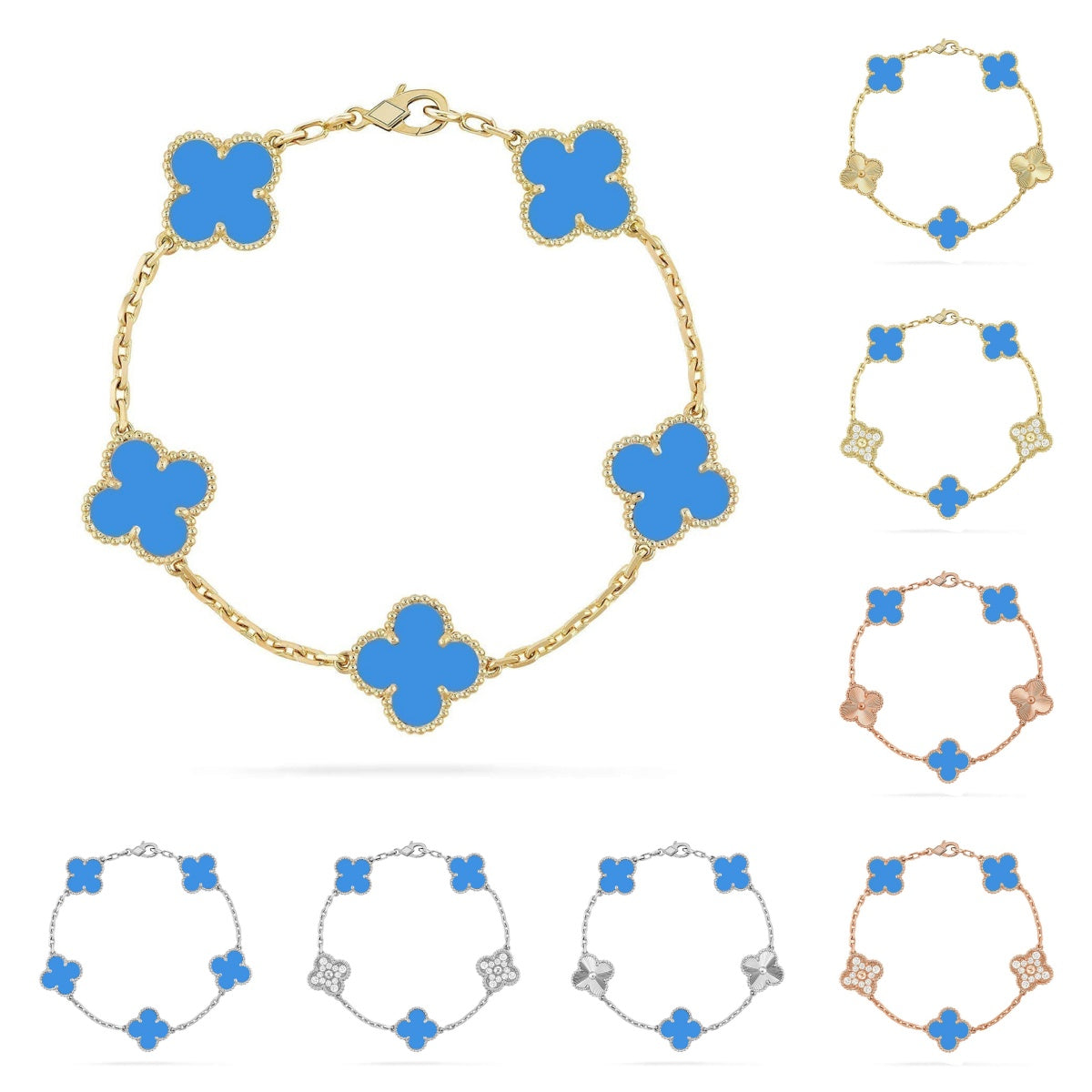 [Aetheris]GLÜCKKLEE-ARMBAND MIT 5 MOTIVEN – BLAUE-ACHAT-KOLLEKTION