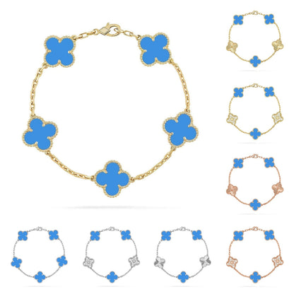 [Aetheris]GLÜCKKLEE-ARMBAND MIT 5 MOTIVEN – BLAUE-ACHAT-KOLLEKTION