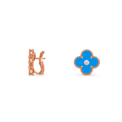[Aetheris]15MM KLEEBLÜTEN OHRSTECKER DIAMANT-ROSÉGOLD KOLLEKTION