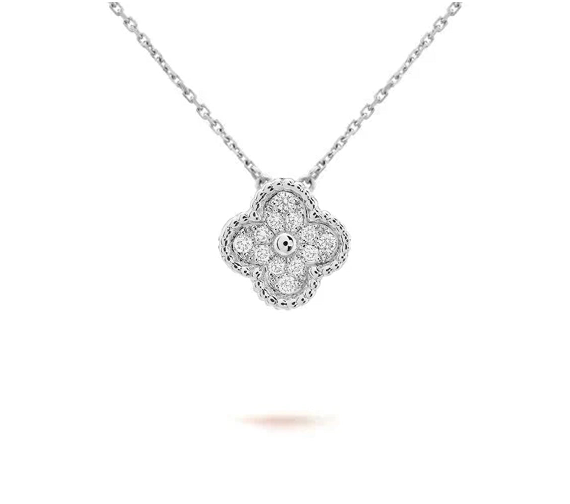 [Aetheris] 15MM KLEEBLATT ANHÄNGER HALSKETTE WEISSGOLD KOLLEKTION