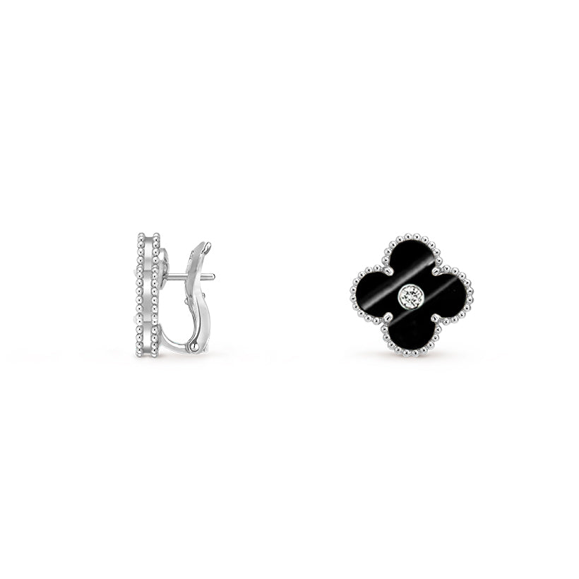 [Aetheris] 15MM KLEEBLÜTEN-OHRSTECKER DIAMANT-WEISSGOLD KOLLEKTION