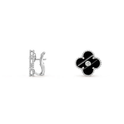 [Aetheris] 15MM KLEEBLÜTEN-OHRSTECKER DIAMANT-WEISSGOLD KOLLEKTION