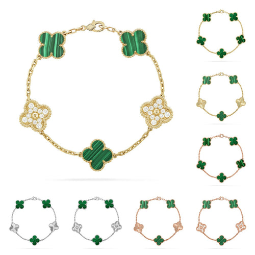 [Aetheris]LUCKY CLOVER 5-MOTIF BRACELET - MALACHITE COLLECTION