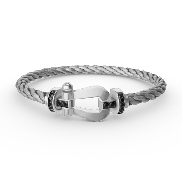 [Aetheris]FORCE GROSSES HUFEISEN-ARMBAND MIT SCHWARZER DIAMANTENVERZIERUNG - WEISSGOLD