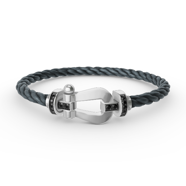 [Aetheris]FORCE GROSSES HUFEISEN-ARMBAND MIT SCHWARZER DIAMANTENVERZIERUNG - WEISSGOLD