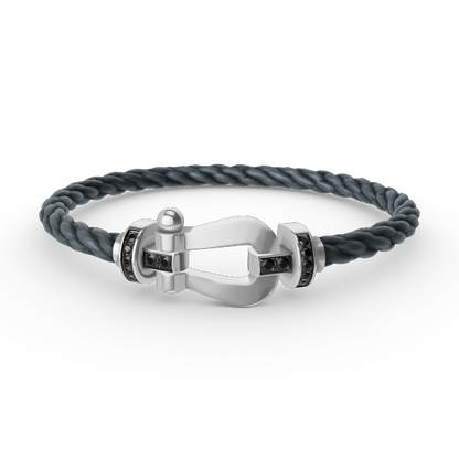 [Aetheris]FORCE GROSSES HUFEISEN-ARMBAND MIT SCHWARZER DIAMANTENVERZIERUNG - WEISSGOLD
