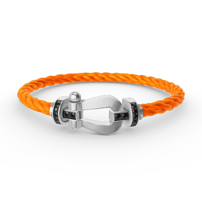 [Aetheris]FORCE GROSSES HUFEISEN-ARMBAND MIT SCHWARZER DIAMANTENVERZIERUNG - WEISSGOLD