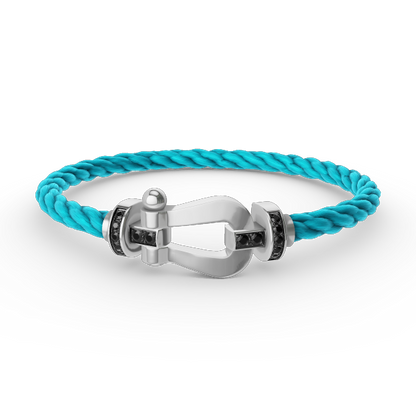 [Aetheris]FORCE GROSSES HUFEISEN-ARMBAND MIT SCHWARZER DIAMANTENVERZIERUNG - WEISSGOLD