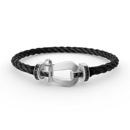 [Aetheris]FORCE GROSSES HUFEISEN-ARMBAND MIT SCHWARZER DIAMANTENVERZIERUNG - WEISSGOLD