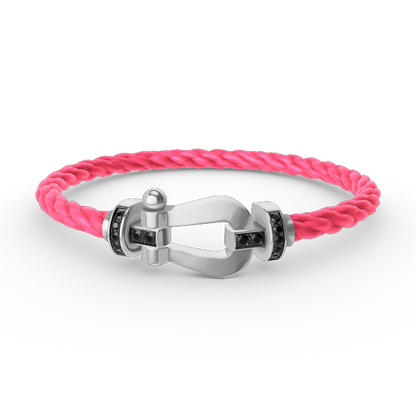[Aetheris]FORCE GROSSES HUFEISEN-ARMBAND MIT SCHWARZER DIAMANTENVERZIERUNG - WEISSGOLD