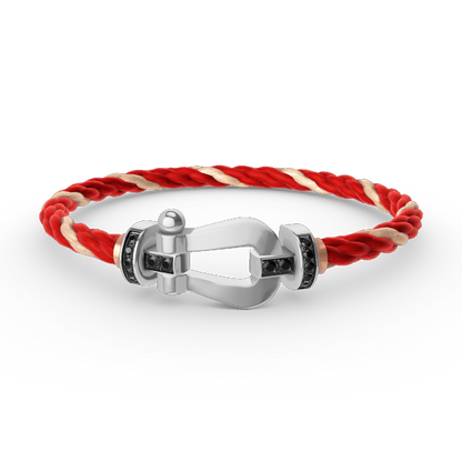[Aetheris]FORCE GROSSES HUFEISEN-ARMBAND MIT SCHWARZER DIAMANTENVERZIERUNG - WEISSGOLD