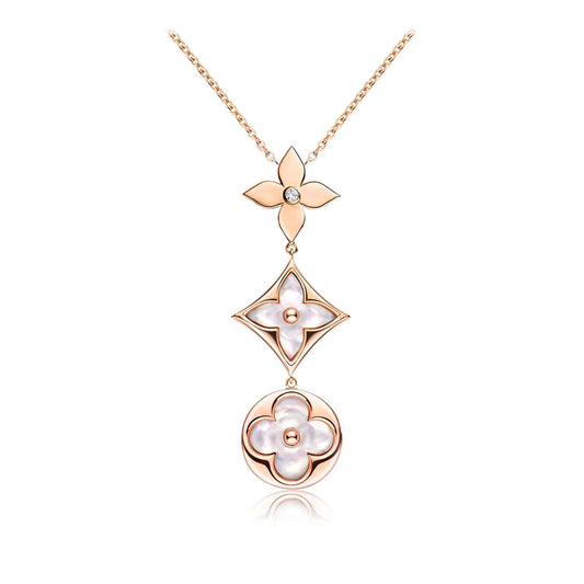 [Aetheris]COLOR BLOSSOM LARIAT NECKLACE ROSE GOLD WHITE MOTHER PEARL AND DIAMOND