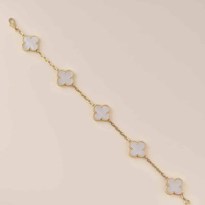 [Aetheris]LUCKY CLOVER 5-MOTIF BRACELET - WHITE MOTHER-OF-PEARL COLLECTION