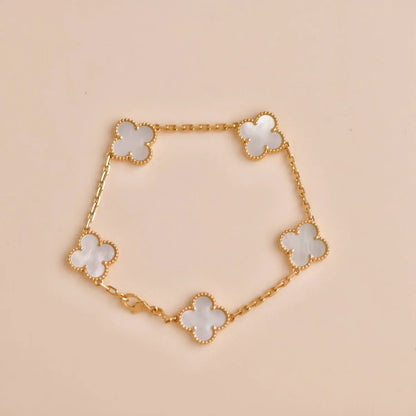 [Aetheris]LUCKY CLOVER 5-MOTIF BRACELET - WHITE MOTHER-OF-PEARL COLLECTION