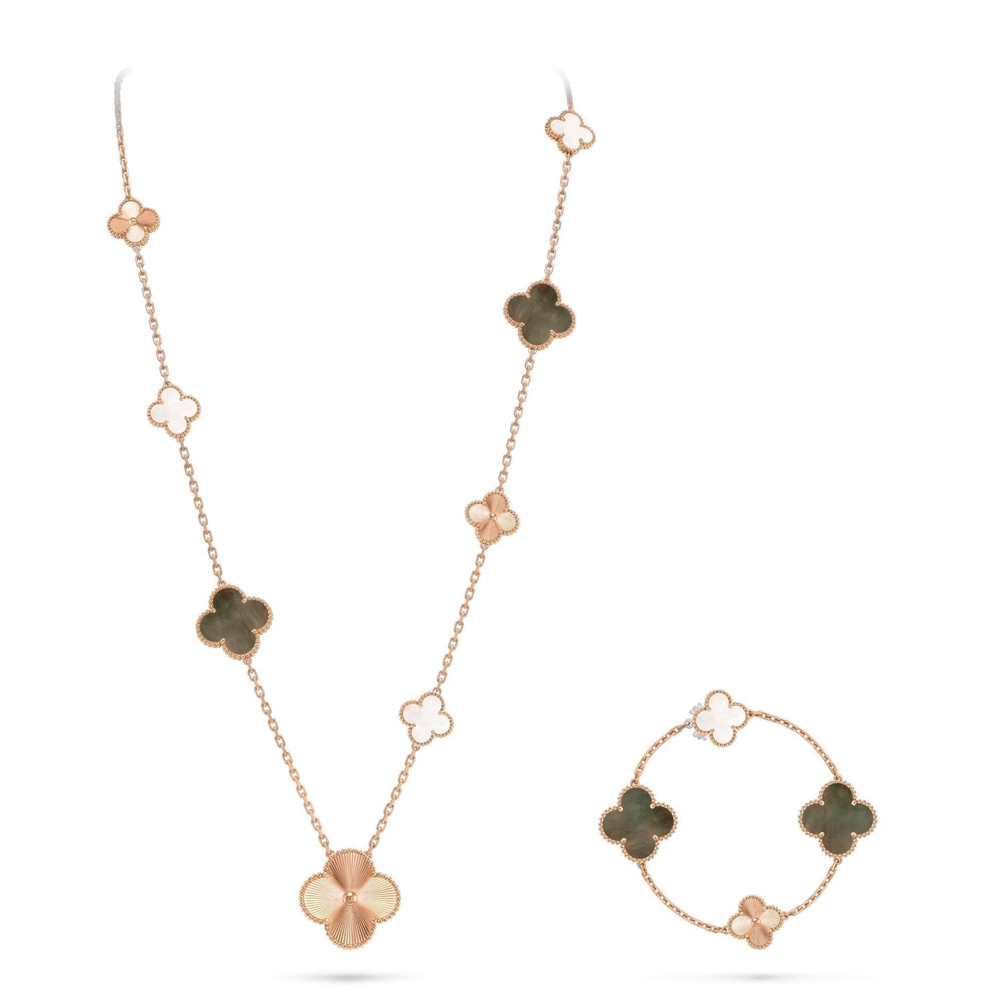 [Aetheris]DETACHABLE 15-MOTIF CLOVER STATEMENT SET - GREY MOTHER-OF-PEARL & LASER