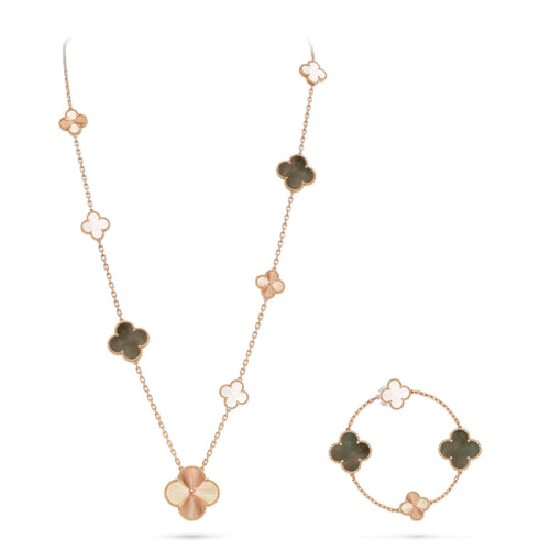 [Aetheris]DETACHABLE 15-MOTIF CLOVER STATEMENT SET - GREY MOTHER-OF-PEARL & LASER