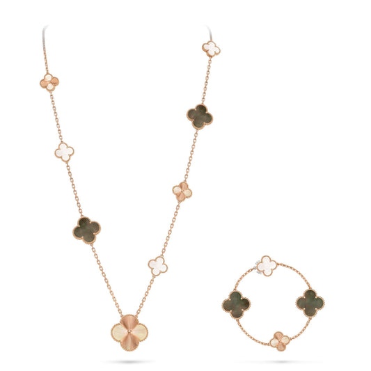 [Aetheris]DETACHABLE 15-MOTIF CLOVER STATEMENT SET - GREY MOTHER-OF-PEARL & LASER