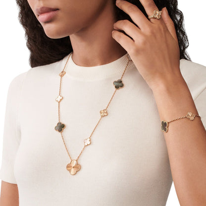 [Aetheris]DETACHABLE 15-MOTIF CLOVER STATEMENT SET - GREY MOTHER-OF-PEARL & LASER