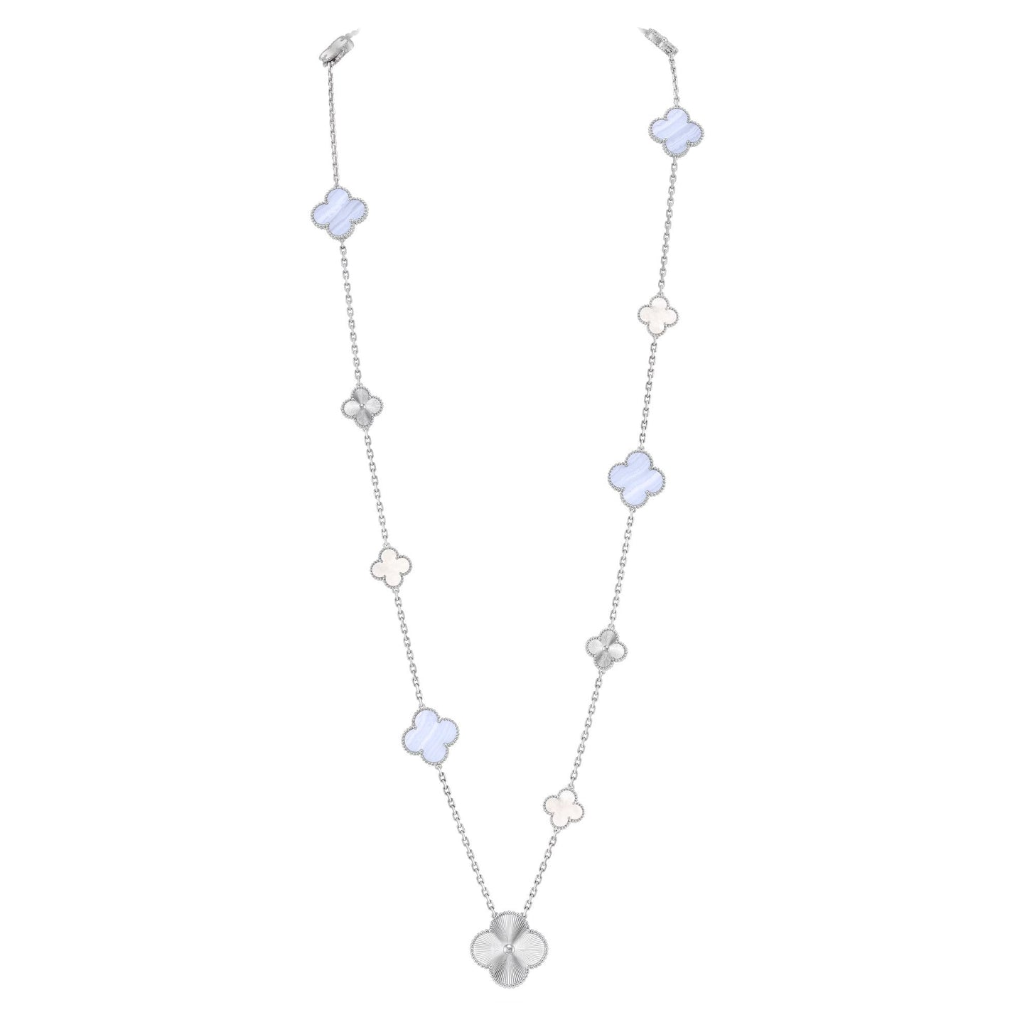 [Aetheris]DETACHABLE 15-MOTIF CLOVER STATEMENT SET - PURPLE CHALCEDONY & LASER