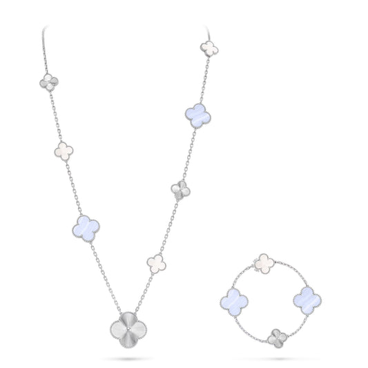 [Aetheris]DETACHABLE 15-MOTIF CLOVER STATEMENT SET - PURPLE CHALCEDONY & LASER