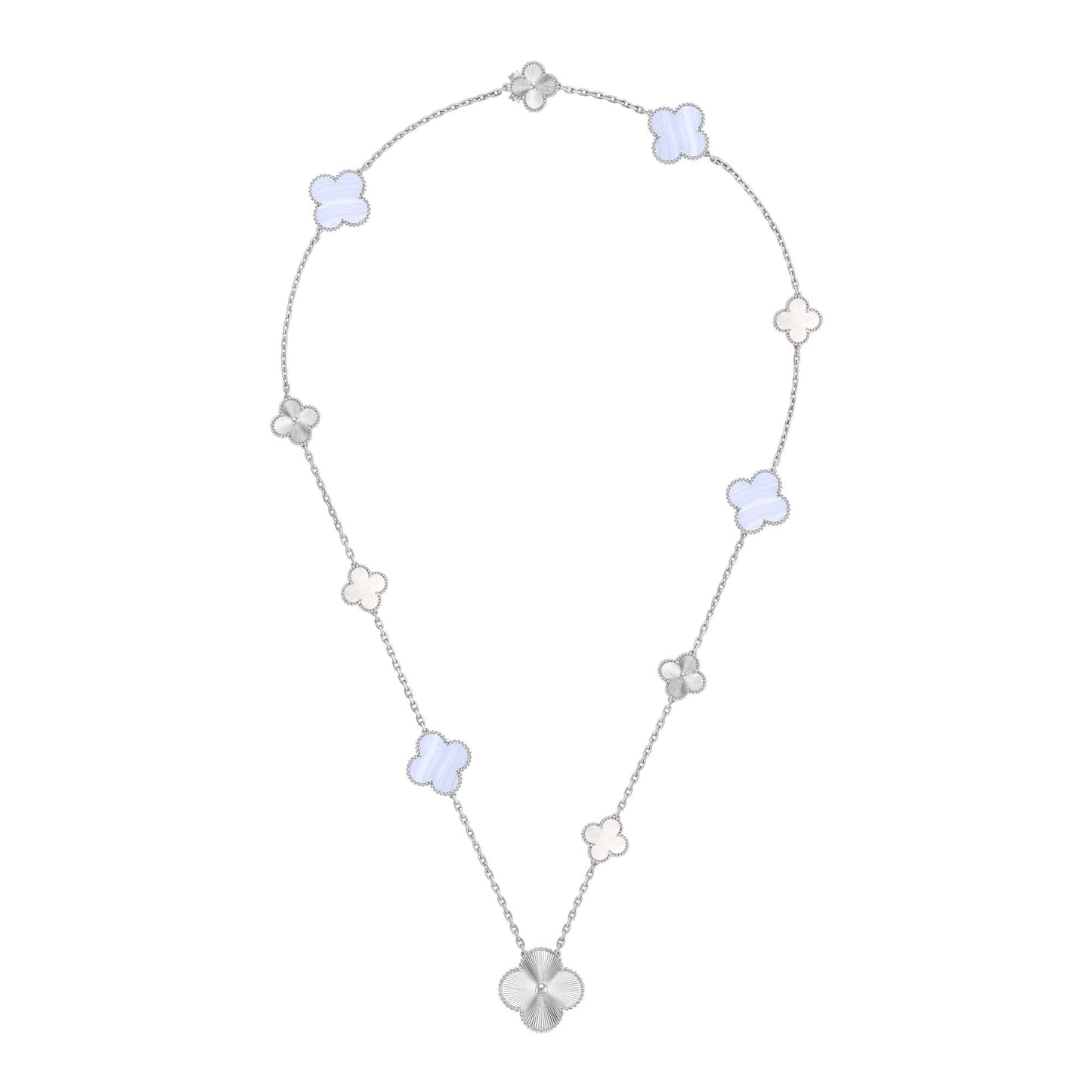 [Aetheris]DETACHABLE 15-MOTIF CLOVER STATEMENT SET - PURPLE CHALCEDONY & LASER