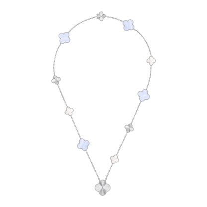 [Aetheris]DETACHABLE 15-MOTIF CLOVER STATEMENT SET - PURPLE CHALCEDONY & LASER