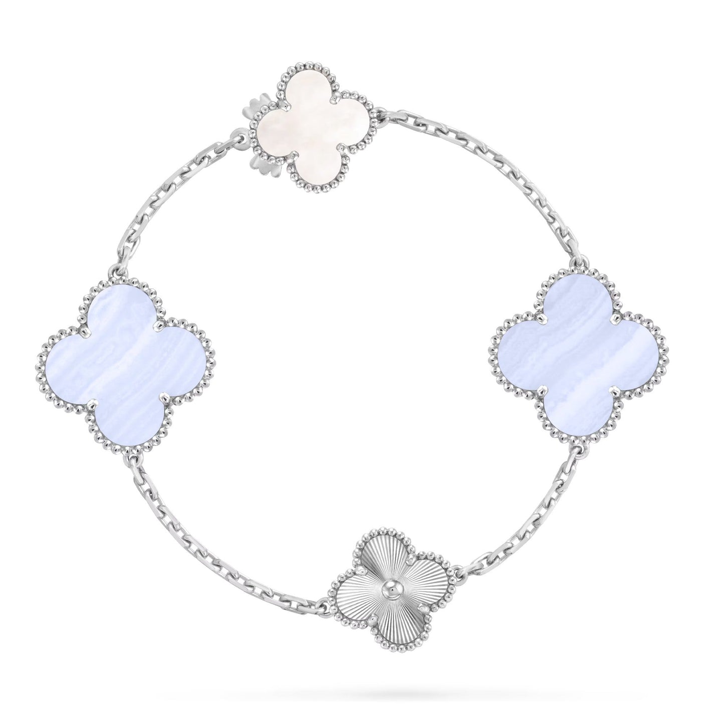[Aetheris]DETACHABLE 15-MOTIF CLOVER STATEMENT SET - PURPLE CHALCEDONY & LASER