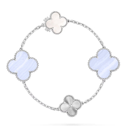 [Aetheris]DETACHABLE 15-MOTIF CLOVER STATEMENT SET - PURPLE CHALCEDONY & LASER