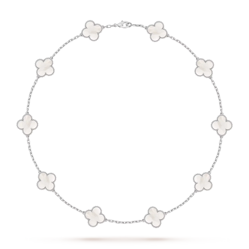 [Aetheris]CLASSIC LUCKY 10-MOTIF CLOVER NECKLACE WHITE GOLD COLLECTION
